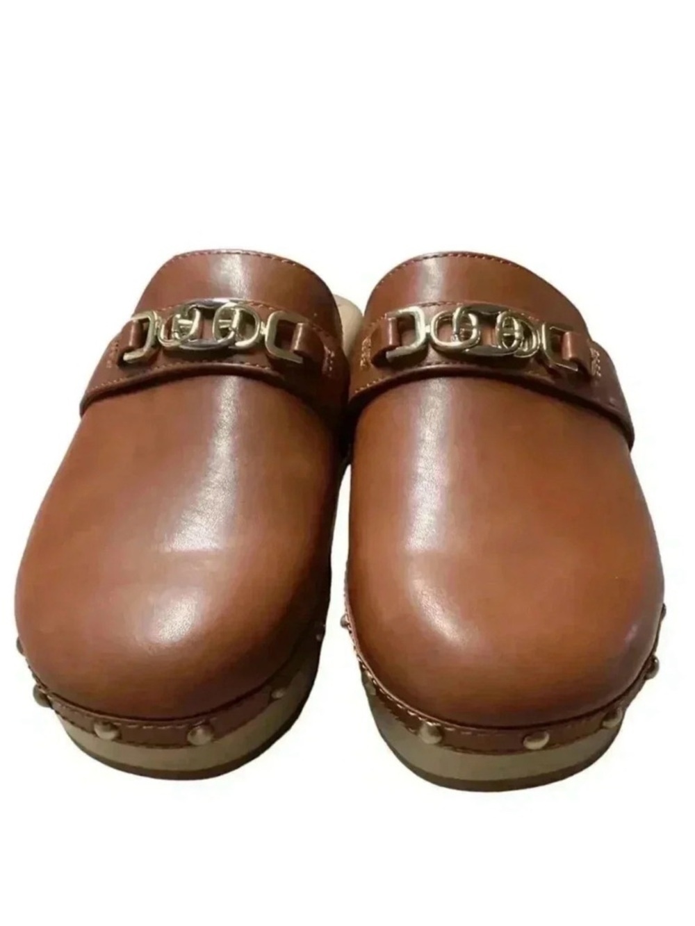 Sam Edelman Mule Clogs Shoes Women 8.5 39 Brown Kaye Vegan Leather Studs NEW - Picture 2 of 9